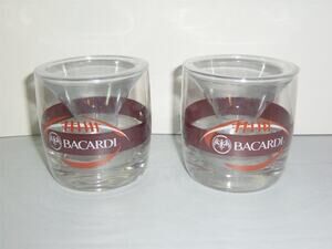 New 2 Bacardi Football Bat Rocks Glasses Barware -011321